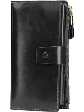 Luxury Genuine Leather RFID Blocking Wallet Clutch for Women - Large Capacity